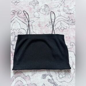 Revolve X IRO Womens Basic Strappy Spaghetti Strap Solid Cropped Tank Top Black